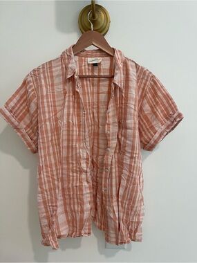 Universal Thread Coral & White Plaid Short-Sleeve Button-Up Shirt